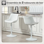 Lot de 2 tabourets de bar, chaises de bar structure en acier hauteur réglable 92-110 cm, dossier repose-pieds blanc-3