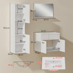 Ensemble de Meubles de Salle de Bain 4 Pièces, Mural, avec Miroir, Meuble sous Vasque, Lavabo et Armoire Haute, Blanc-2