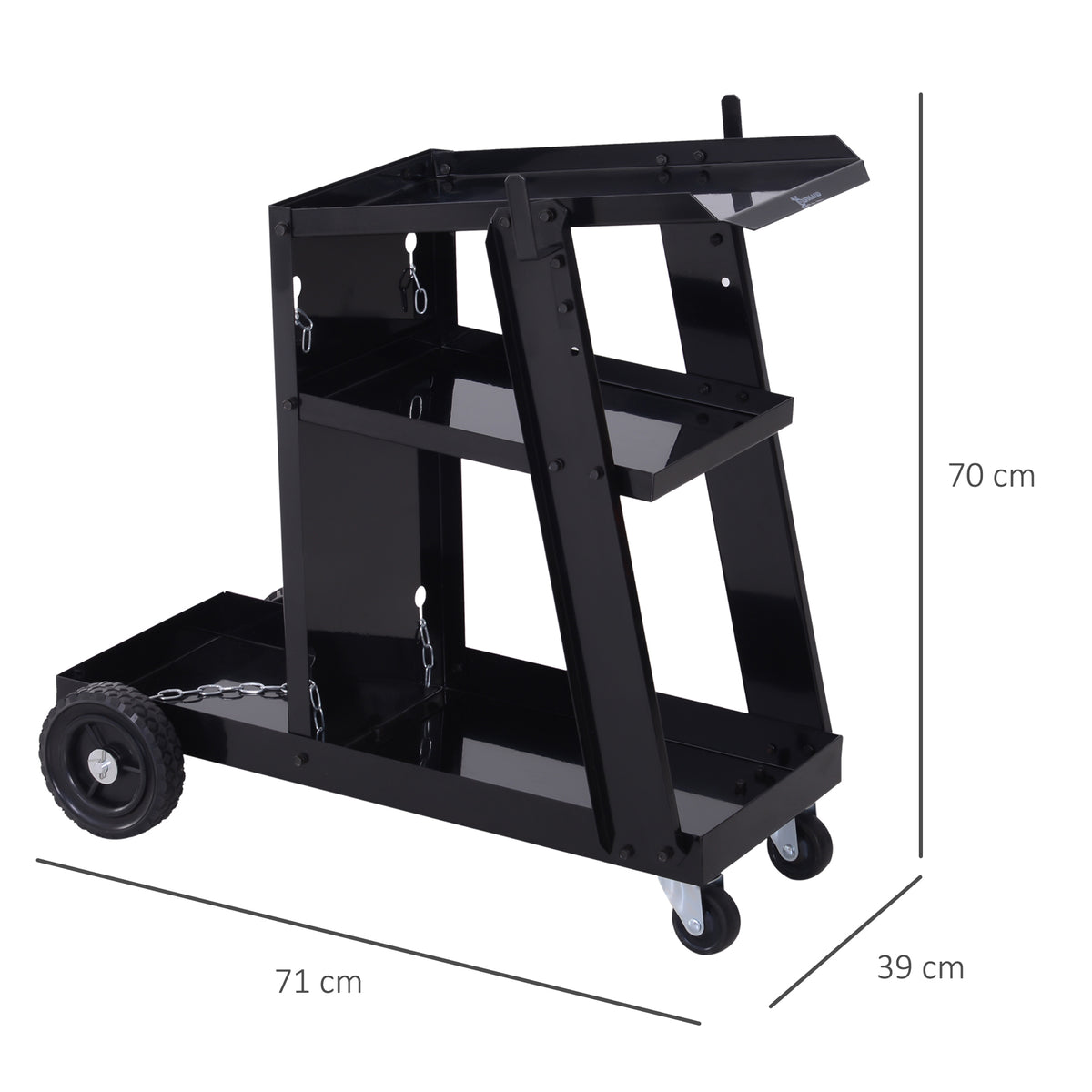 Chariot de soudage mobile à 3 niveaux avec 4 roues, porte-bouteille de gaz et chaînes de sécurité, charge 50 KG, noir-2