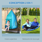 Balançoire nid d'oiseau avec tente amovible Ø 100 cm charge max. 150 Kg corde réglable en hauteur 120 à 180 cm bleu-3