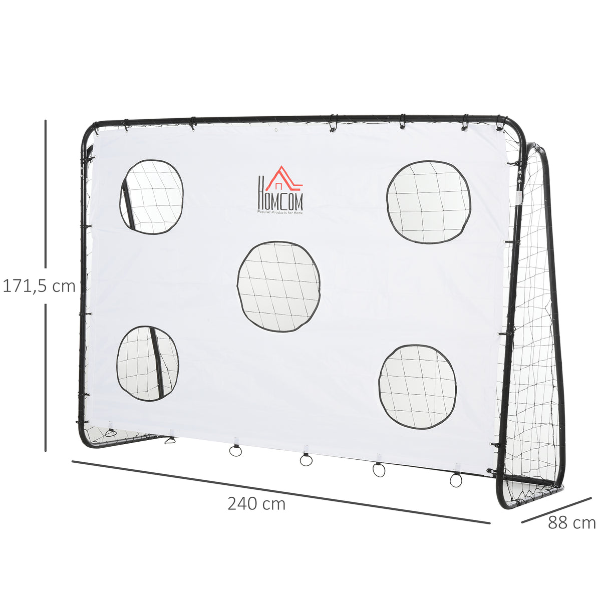 But de football 2 en 1 avec cible de tir, cage de foot exterieur avec 5 cible pour entraînement, 240 x 88 x 174 cm blanc-2