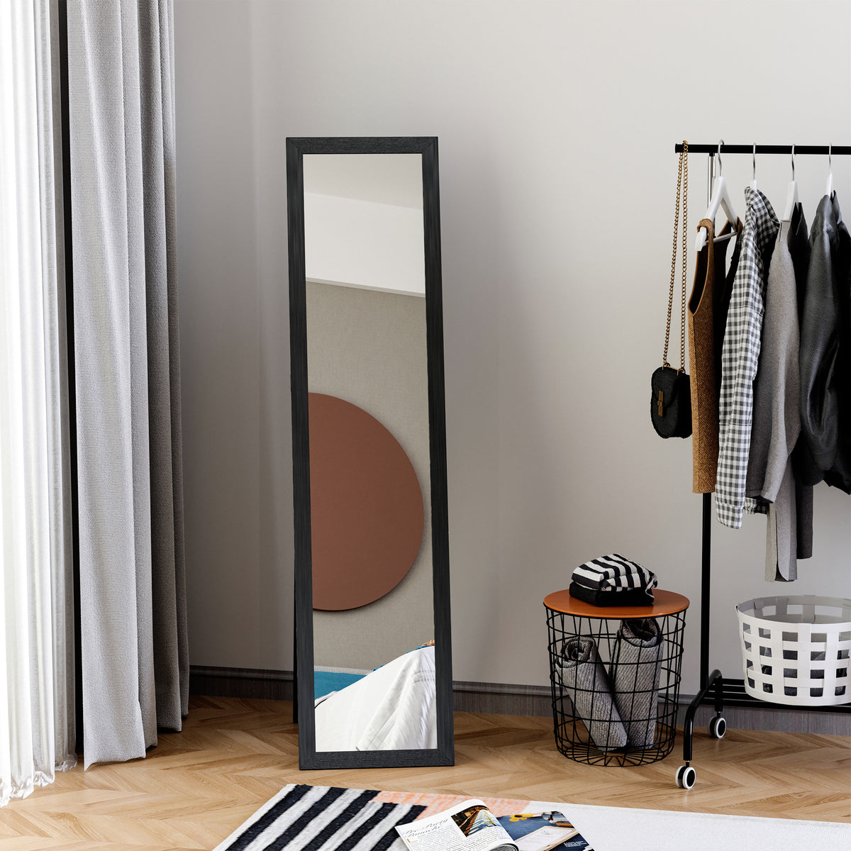 Miroir sur Pied et Mural Rectangulaire, Miroir de Sol Pleine Longueur pour Dressing, Chambre, Salon, 37 x 37 x 154 cm, Noir-8