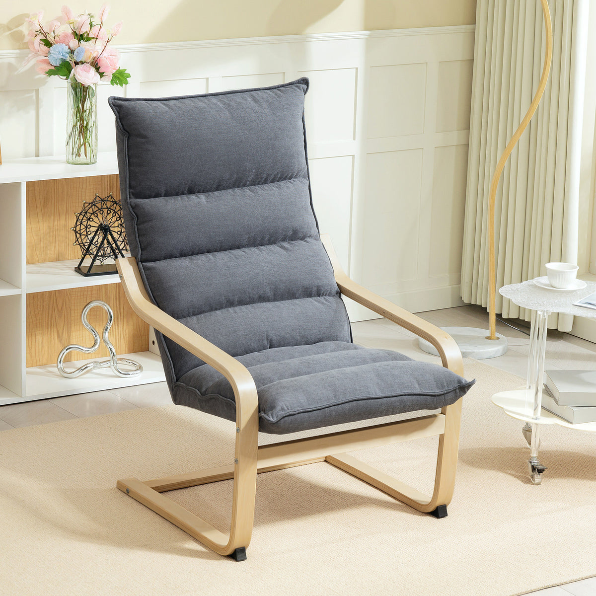 Fauteuil salon fauteuil de loisirs moderne fauteuil chambre avec accoudoirs incurvés, coussins, 67 x 83 x 105 cm, gris-1