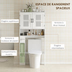 Meuble WC dessus de toilette meuble salle de bain avec placard à porte double et porte-papier 80x19,5x170cm blanc-3