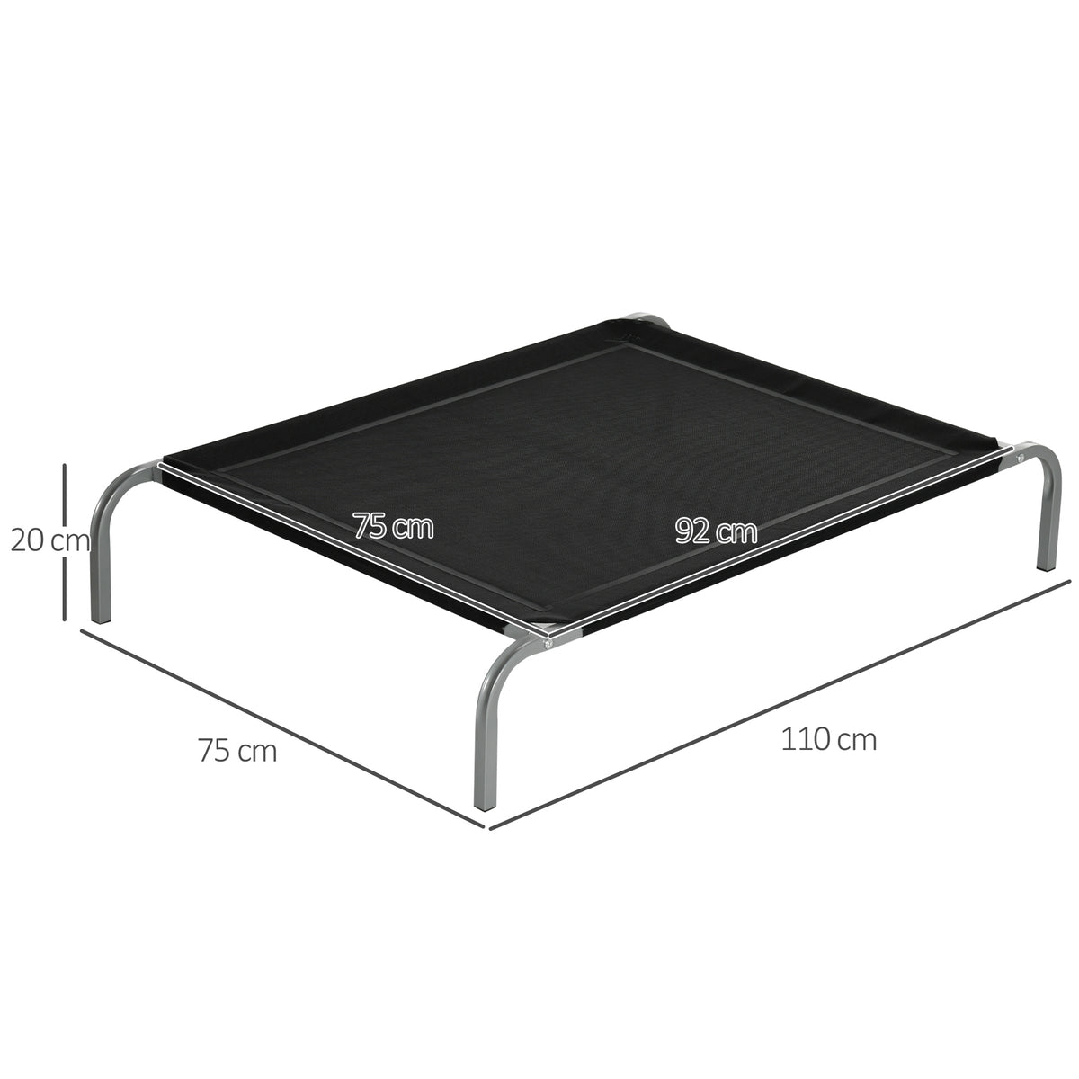 Lit pour chien chat XL grand confort sur pieds lit de camp 110 x 75 x 20 cm textilène micro-perforé noir-2