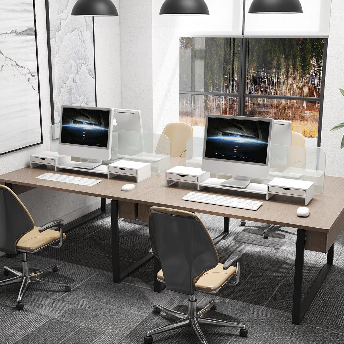 Rehausseur écran PC bureau support d'écran d'ordinateur de 60-116 cm avec 2 tiroirs, longueur et angle réglables-1