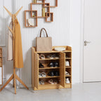 Meuble de rangement à chaussures pour entrée avec 4 compartiments ouverts et placard double porte - étagère réglable-6