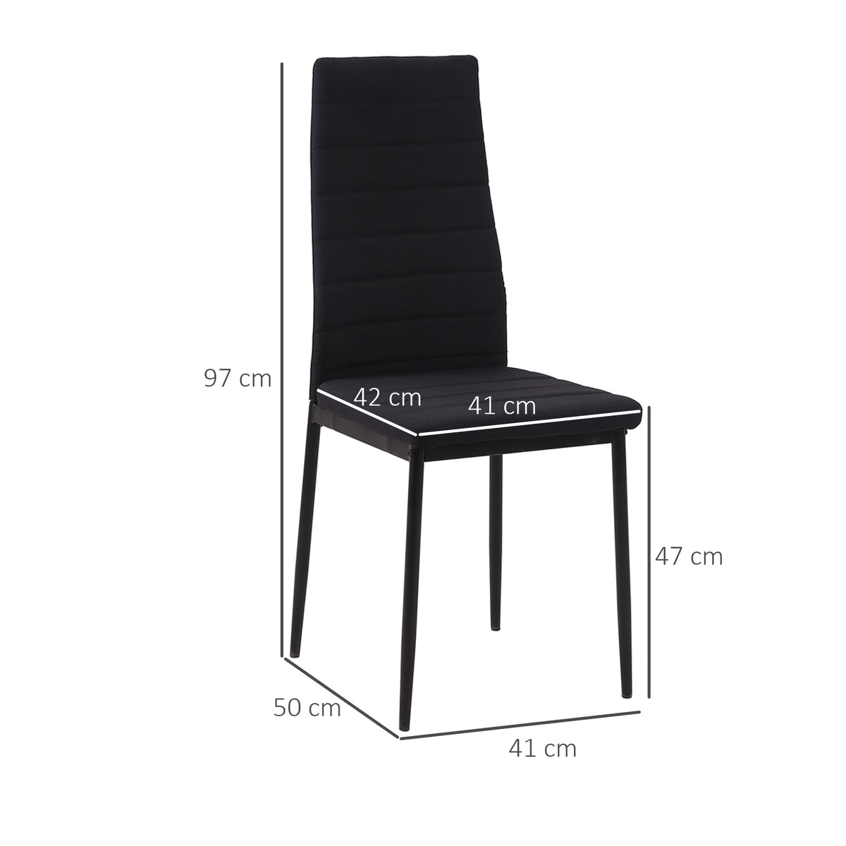 Lot de 4 chaises de salle à manger chaises de cuisine avec dossier haut pieds en métal et tissu en lin 41x50x97cm noir-2