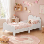 Lit enfant lit au sol enfant 70x140 cm avec barrière de sécurité, sommier à lattes inclus et décorations de nuage, blanc-9