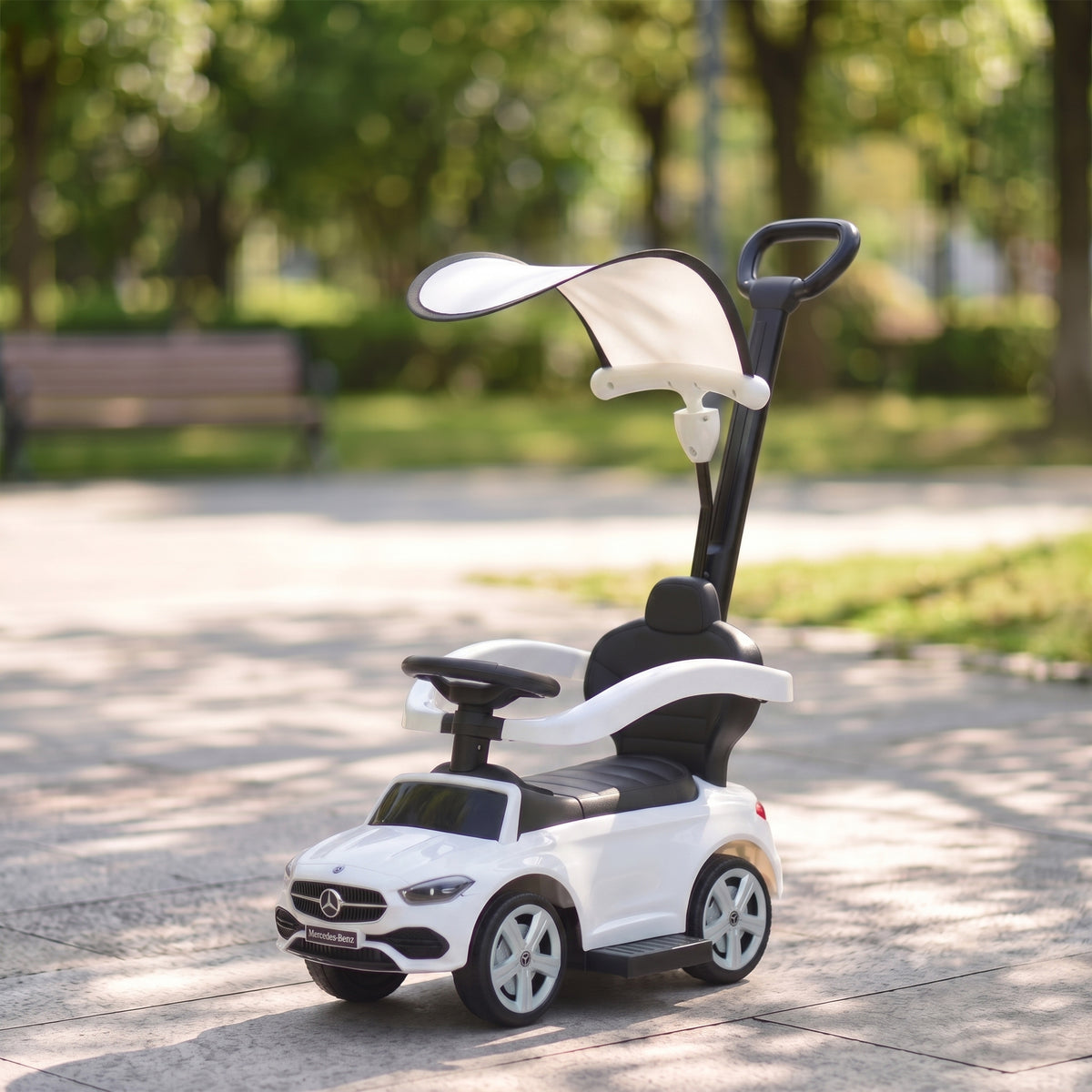 Porteur Enfants 3 en 1 Mercedes-Benz sous Licence, Garde-Corps, Espace de Rangement, Klaxon, 83x40x90cm, Blanc-1