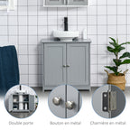 Meuble salle de bain sous lavabo - meuble sous-vasque - placard 2 portes avec étagère 60L x 30l x 60H cm - en bois Gris-6