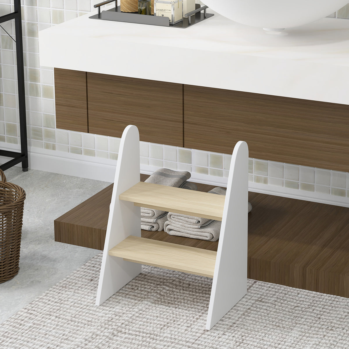 Marche pied enfant marchepied enfants 2 marches pour enfants 3 à 8 ans en bois charge max. 20 kg blanc-7