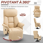 Fauteuil inclinable pivotant repose-pied réglable accoudoirs piètement acier chromé revêtement synthétique PU beige-4