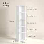 Bibliothèque étagère de rangement 5 niveaux avec étagères réglables pour salon, chambre, bureau, 30x24x133,5cm, blanc-2
