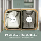 Panier à linge double pliable 80 L corbeille à linge sale avec couvercle, poignées rainurées, beige-3