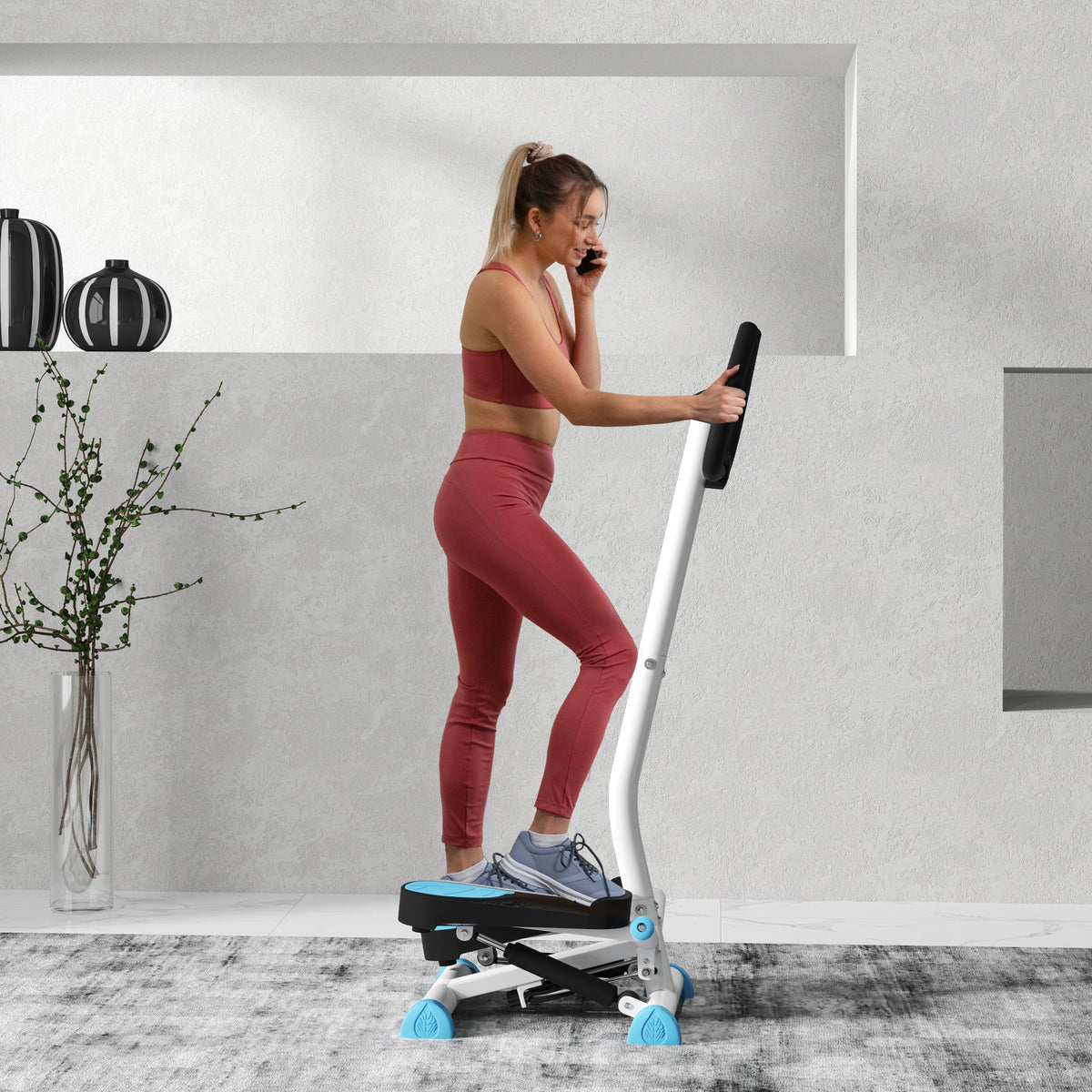 Stepper avec Guidon, Stepper Twist, Écran LCD, Résistance Réglable, Exercice Hanches, Jambes, Lombes, pour Maison, Acier, Blanc, Bleu, Noir-1