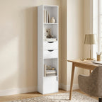 Bibliothèque étagère de rangement avec porte, 2 tiroirs, compartiments ouverts et étagère réglable, 30x24x158cm, blanc-7