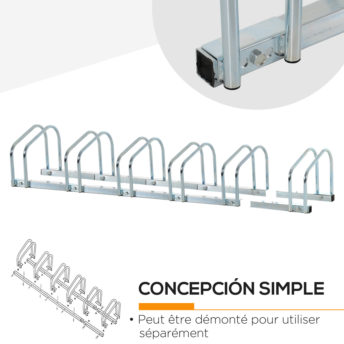 Râtelier 6 vélos range-vélos support de rangement pneu 65 mm sol ou mural pour VTT enfants BMX 179 x 33 x 27 cm acier argent-4