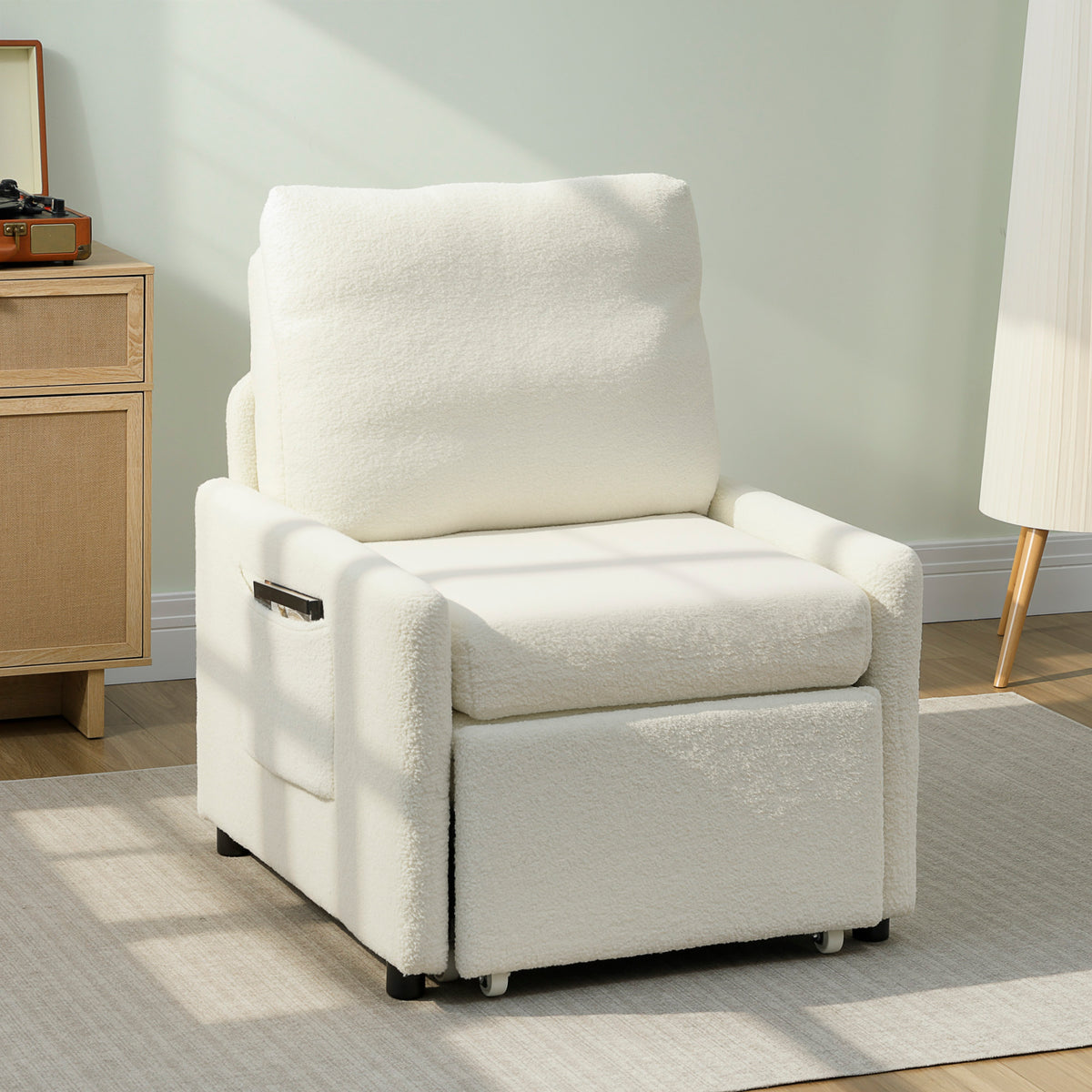 Fauteuil convertible 1 place, fauteuil-lit avec rangement caché, assise large et rembourrée, 72 x 85,5 x 91 cm, crème-9