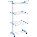 Séchoir étendoir à linge sur roulette pliable ailes latérales intérieure et extérieure 73 x 64 x 177 cm bleu argent-0