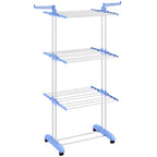 Séchoir étendoir à linge sur roulette pliable ailes latérales intérieure et extérieure 73 x 64 x 177 cm bleu argent-0