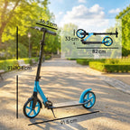 Trottinette Pliable pour Adultes 14+ Ans, Guidon Réglable, Grandes Roues, Amortisseur, Aluminium, 91,5x36,5x104cm, Bleu-2