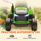 Tracteur électrique enfants avec remorque amovible, voiture électrique enfants, télécommande 2,4G, 139x58x55cm, vert-3