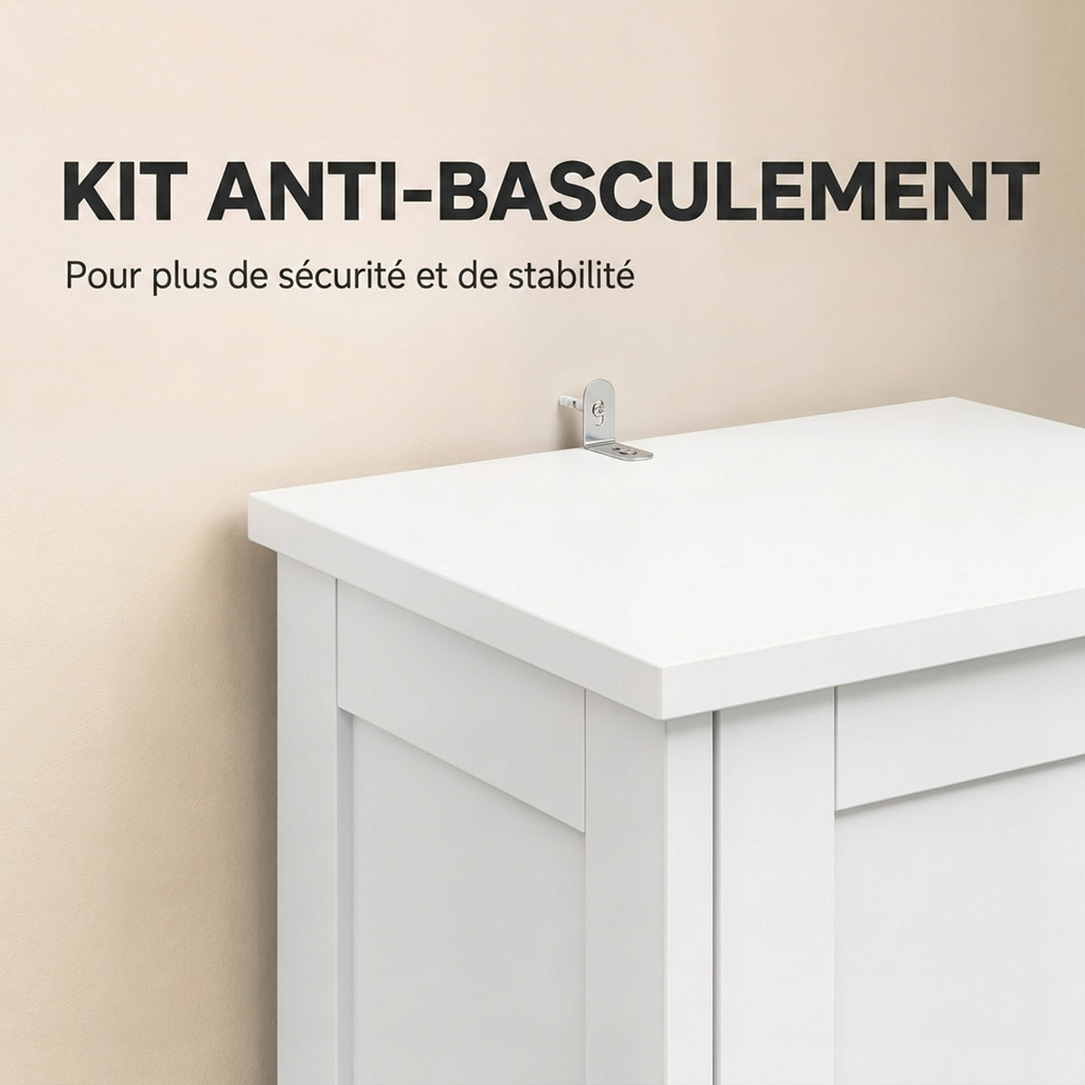 Meuble de salle de bain haut, meuble de rangement avec 2 portes, 2 compartiments ouverts, étagère réglable, blanc-6