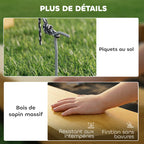 Bac à sable en bois avec auvent, bac à sable enfant extérieur avec 4 bancs, doublure de fond, jaune-7