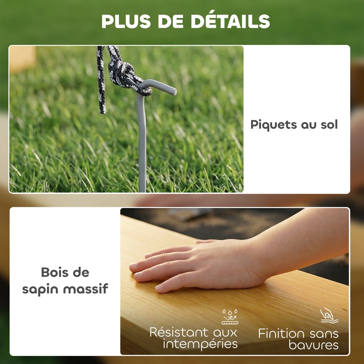 Bac à sable en bois avec auvent, bac à sable enfant extérieur avec 4 bancs, doublure de fond, jaune-7