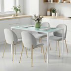 Table à manger pour 4 personnes, table de cuisine avec plateau en verre trempé et pieds en métal, 120x60x75cm, blanc-9