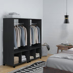 Lot de 2 portants à vêtements penderie mobile avec roulettes 2 niches + Grand Espace penderie en bois noir-1