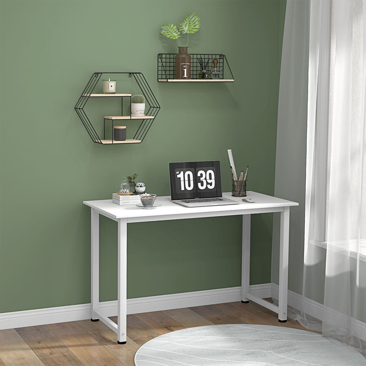 Table d'ordinateur table de salle à manger 120L x 60l x 76H cm Multifonction Grand Plateau Blanc cadre en métal-6