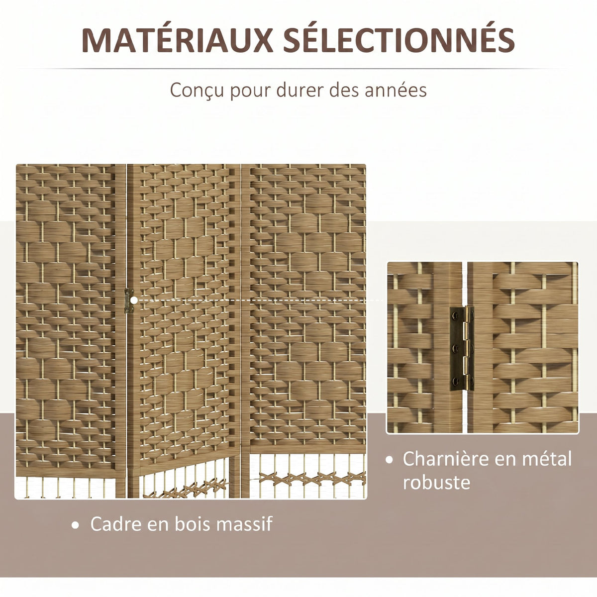 Paravent intérieur en bois séparateur de pièce cloison pliable 4 panneaux 160 x 170 cm bois naturel-4