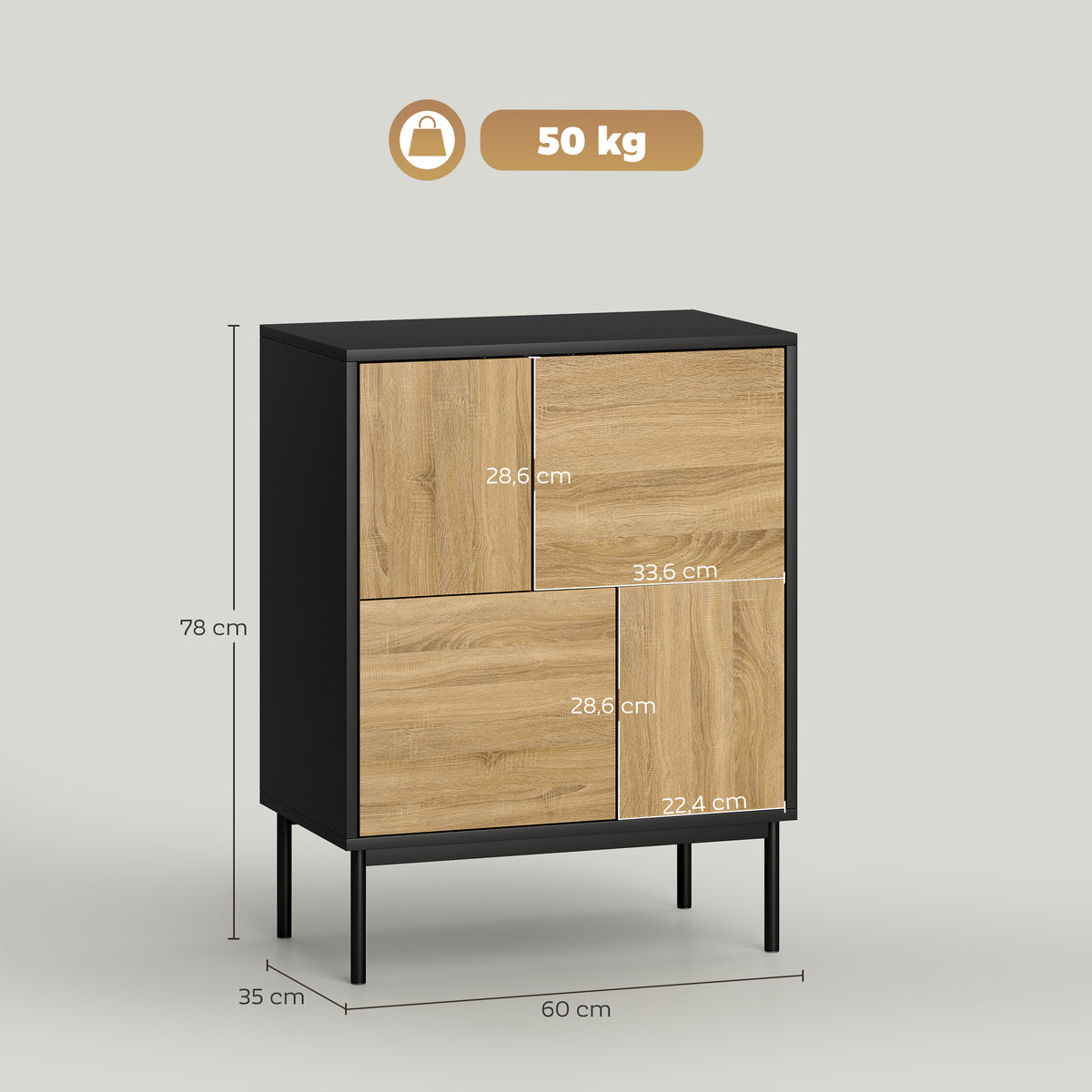 Buffet salon meuble de rangement armoire de cuisine portes à pousser et 4 placards style moderne 60 x 35 x 78 cm, noir-2