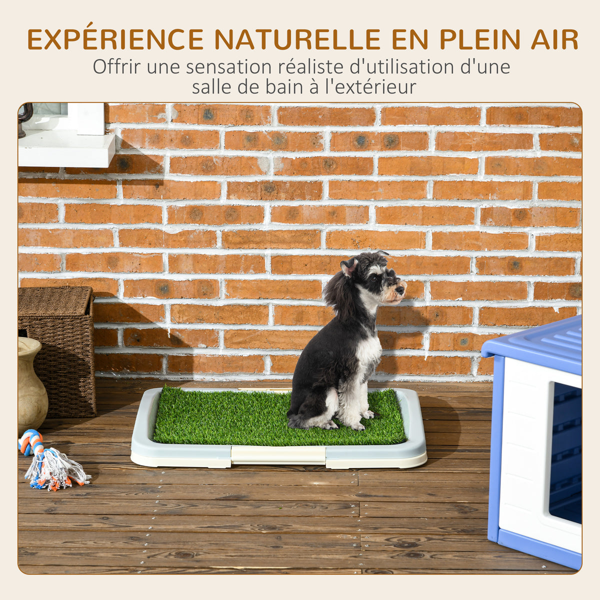 Toilette pour chien litière avec tapis en gazon artificiel plateau et panneau grillagé 63 x 48,5 cm-3