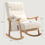 Fauteuil à bascule, Rocking Chair en Tissu Efft Lin, Coussin Lombaire, Assise Rembourrée, Pieds en Bois d'Hévéa, Beige-2