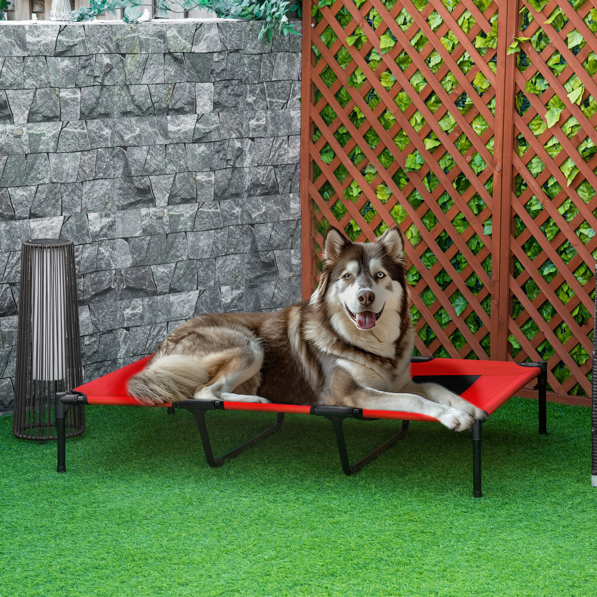 Lit sur pieds XXL pour chien chat lit de camp animal 122L x 92l x 23H cm rouge-1