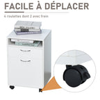 Caisson de bureau rangement bureau sur roulettes tiroir placard niche panneaux particules blanc-5