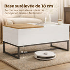 Table Basse Extensible avec Plateau Coulissant, Table de Salon avec Rangement Caché et Pieds en Acier, Blanc-5