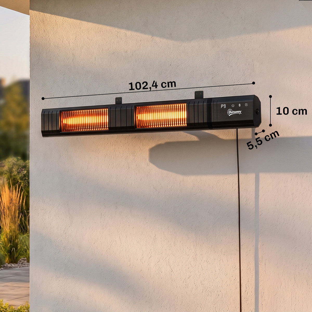 Radiateur Infrarouge 3000W Mural IP65, Télécommande, Écran Tactile LED, Minuterie, 9 Niveaux, 102,4x10x5,5cm, Noir-2