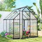 Serre de Jardin en Aluminium Polycarbonate, Montage Rapide, Fenêtre Réglable, Porte Battante, 178x168x195cm, Transparent-1