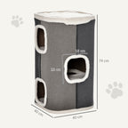 Tonneau à Gratter pour Chat 3 Niveaux en Peluche et Sisal, 3 Zones, 2 Grands Trous Interconnectés, 40x40x74cm, Gris-2