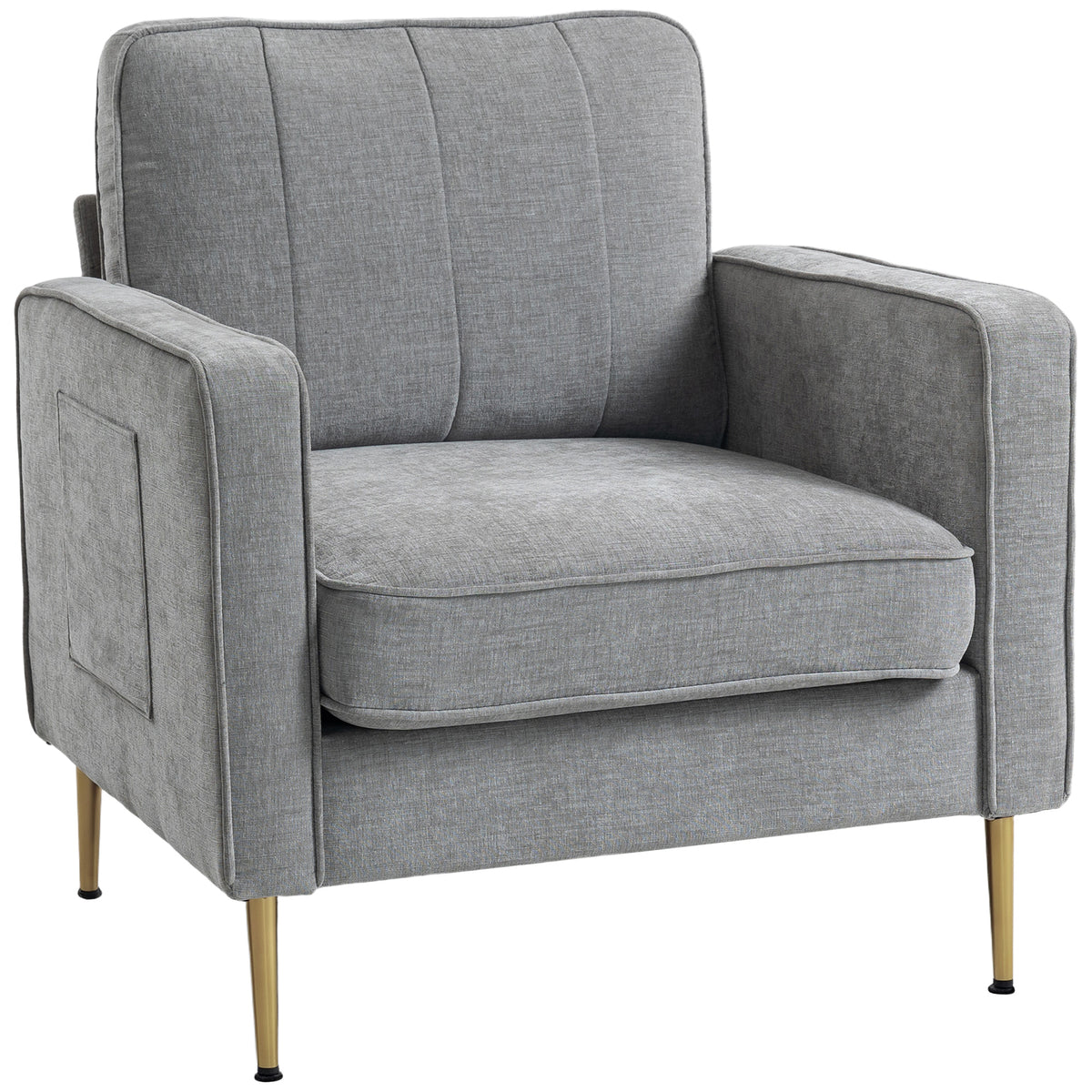 Fauteuil en tissu avec pieds en acier doré, grand confort, pochettes latérales, pour salon, bureau, chambre, gris-0