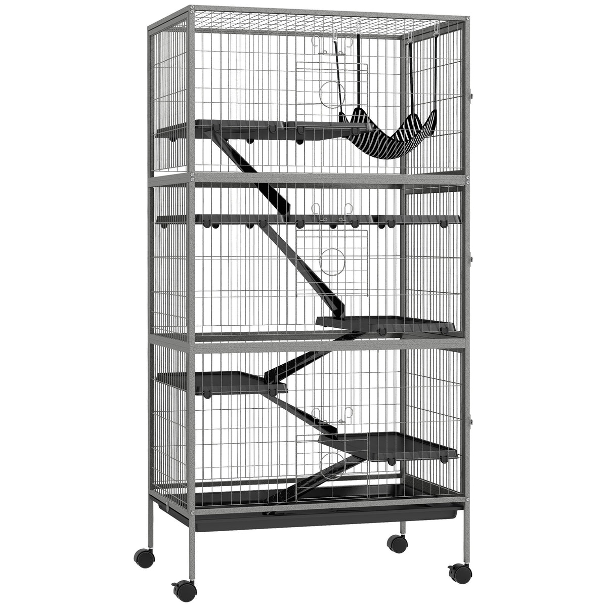 Cage pour rongeurs multifonction 4 plateformes 3 rampes 4 portes dim. 80L x 52l x 159H cm acier gris argenté noir-0