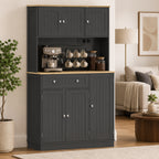 Buffet haut cuisine, armoire de cuisine, station de charge, 6 portes, plan de travail, porte-épices, 100x40x173cm, noir-8
