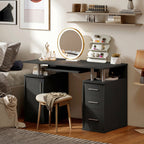Bureau d'ordinateur, bureau informatique 120 x 55 cm avec plateau pour clavier, 3 tiroirs, pour chambre, domicile, noir-6