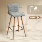Lot de 2 tabourets de bar, chaises de bar, assise rembourrée, dossier et repose-pieds, 48 x 48 x 99,5 cm, gris-2
