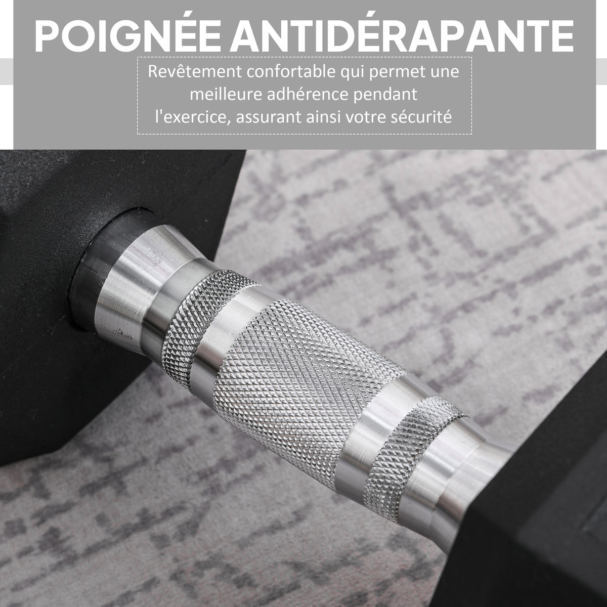 Haltère hexagonal 12,5 kg en fonte caoutchouté pour maison bureau gym à domicile, noir-4