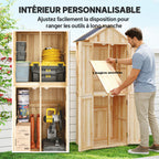 Armoire de Jardin en Bois Abri à Outils Rangement Extérieur Toit en Pointe en Asphalte 82x50x190cm Bois Naturel-5